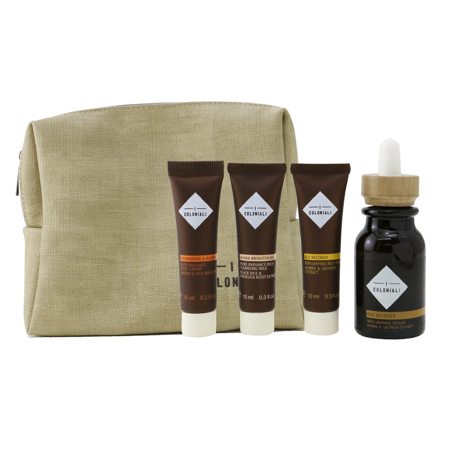 I Coloniali The Potion Of Rebirth Set With Pouch: 1x Age Recover - Replumping Serum - 30ml/1oz + 1x Age Recover - Replumping Rich Mask - 10ml/0.3oz + 1x Hydra Brightening Pure Radiance Rich Cleansing Milk - 10ml/0.3oz + 1x Regenerating & Velveting - 3 I Coloniali The Potion Of Rebirth Set With Pouch: 1x Age Recover - Replumping Serum - 30ml/1oz + 1x Age Recover - Replumping Rich Mask - 10ml/0.3oz + 1x Hydra Brightening Pure Radiance Rich Cleansing Milk - 10ml/0.3oz + 1x Regenerating & Velveting -