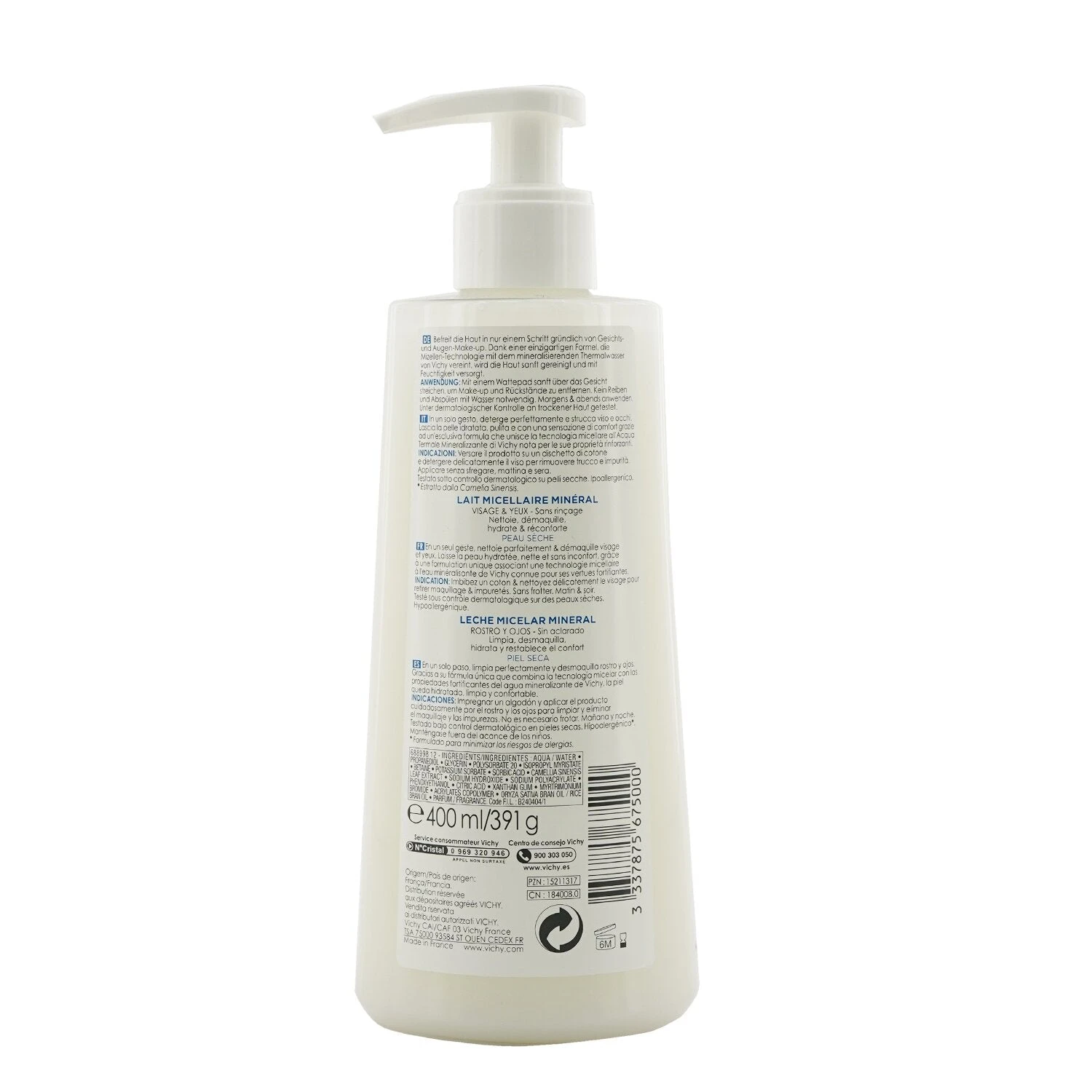 Vichy Purete Thermale Mineral Micellar Milk - For Dry Skin 400ml/13.52oz 5 Vichy Purete Thermale Mineral Micellar Milk - For Dry Skin 400ml/13.52oz - Image 3