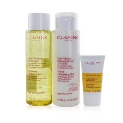 Clarins Perfect Cleansing Set (Normal To Dry Skin): Cleansing Milk 200ml+ Toning Lotion 200ml+ Comfort Scrub 15ml+ Bag 3pcs+1bag