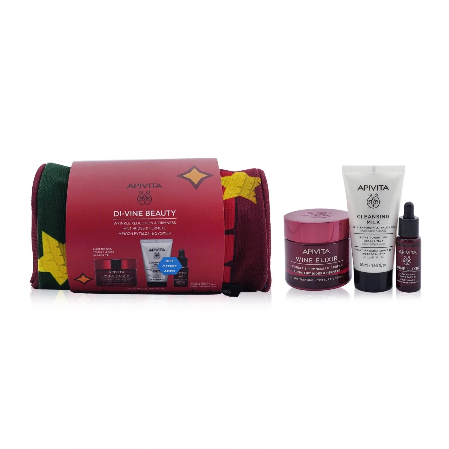 Apivita Di-Vine Beauty (Wine Elixir- Light Texture) Gift Set: Wrinkle Lift Cream 50ml+ Face Oil 10ml+ Cleansing Milk 50ml+Pouch 3pcs+1pouch 4 Apivita Di-Vine Beauty (Wine Elixir- Light Texture) Gift Set: Wrinkle Lift Cream 50ml+ Face Oil 10ml+ Cleansing Milk 50ml+Pouch 3pcs+1pouch - Image 2